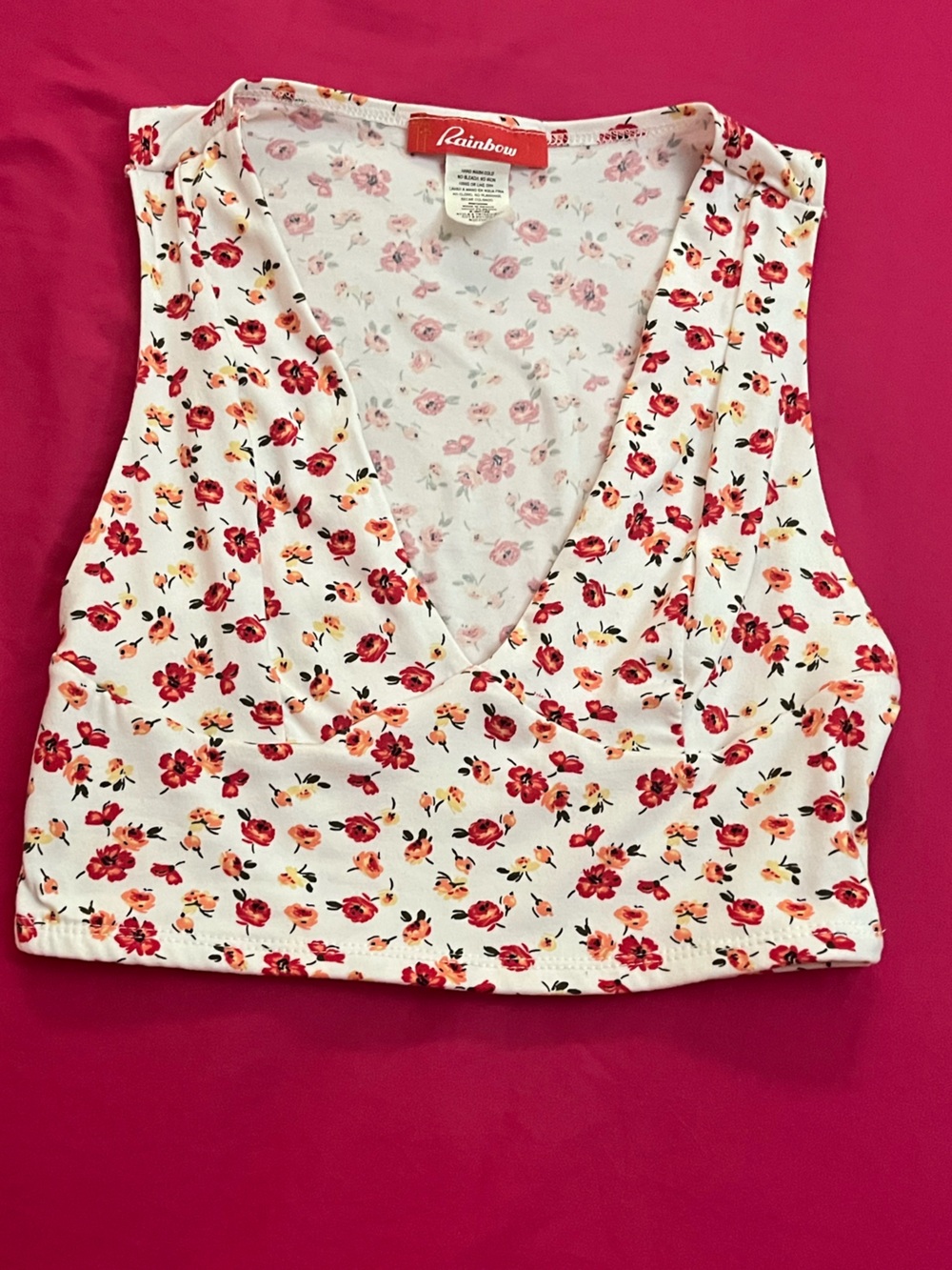 White Floral Women’s top - Red Rose Print